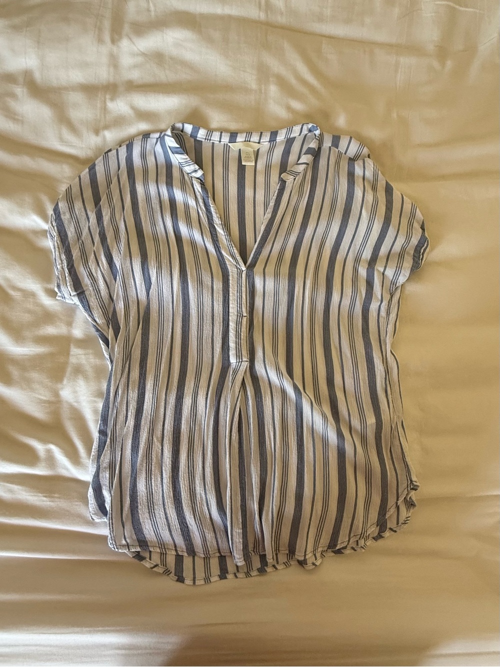 H&M Blue and White Vertical Stripe V-Neck Blouse